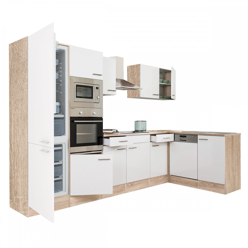 LS340STFH-AF Yorki 340 sarok konyhabútor sonoma tölgy korpusz,selyemfényű fehér fronttal alulagyasztós hűtős szekrénnyel - Image 1