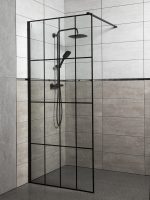 Techno 100 Walk-in zuhanykabin 100x200 cm, fekete profil, víztiszta üveg rácsmintával - Image 7