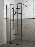 Techno 100 Walk-in zuhanykabin 100x200 cm, fekete profil, víztiszta üveg rácsmintával - Image 12