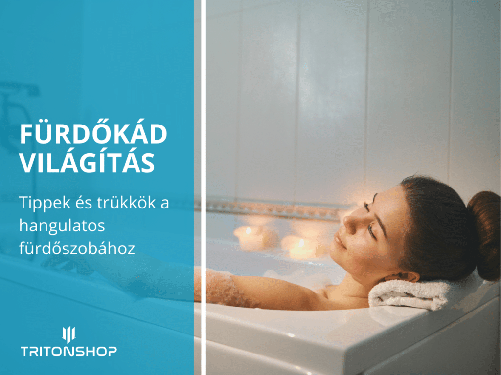 Egy nő fürdőkádba merülve pihen, körülötte gyertyák világítanak. Tökéletes fürdőkád világítás és hangulatos fürdőszoba megteremtés.