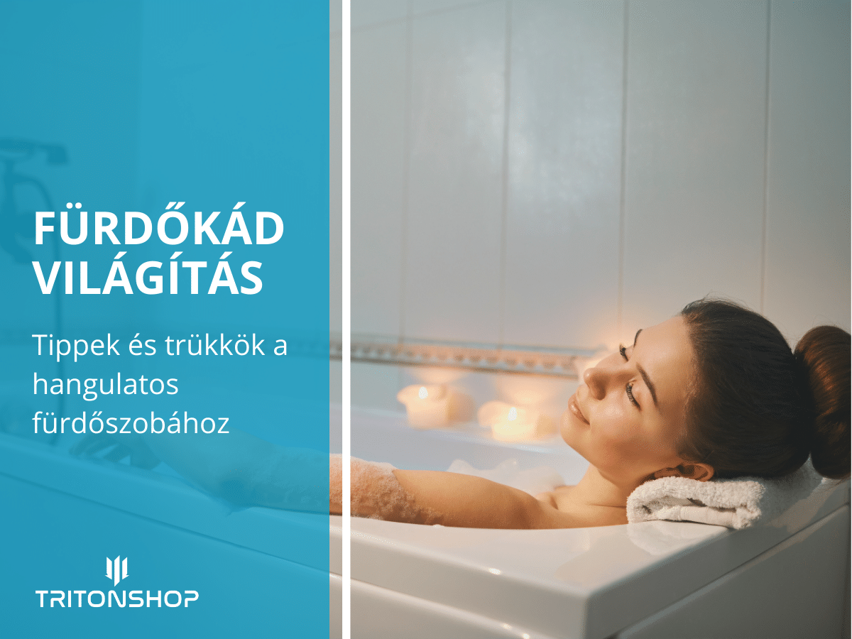 Egy nő fürdőkádba merülve pihen, körülötte gyertyák világítanak. Tökéletes fürdőkád világítás és hangulatos fürdőszoba megteremtés.