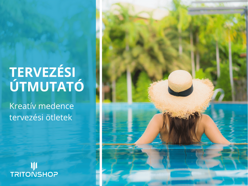 Egy nő nagy szalmakalapban pihen egy medencében, háttérben trópusi növények. Tökéletes a medence tervezés inspirációjához.