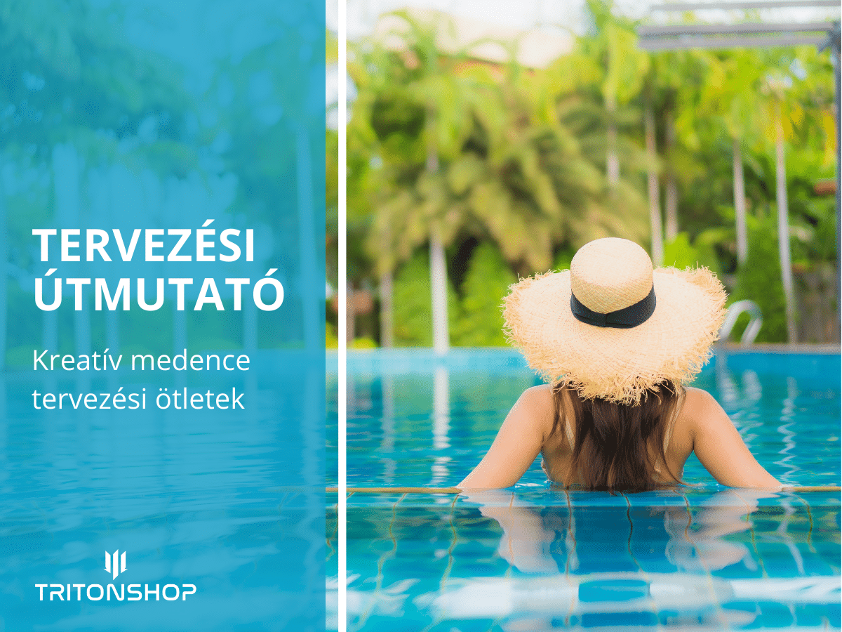 Egy nő nagy szalmakalapban pihen egy medencében, háttérben trópusi növények. Tökéletes a medence tervezés inspirációjához.
