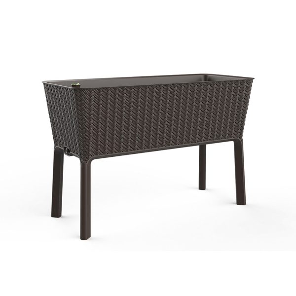 Splendor megemelt műanyag kerti virágláda 120l fonott rattan whiskey barna