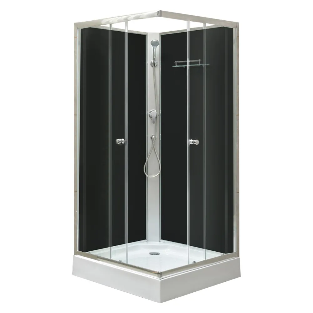 POLOBII-90.webp Polo Black II 90x90 cm szögletes fekete hátfalas zuhanykabin zuhanytálcával - Image 1